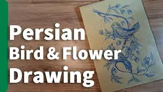 How to Draw Persian Bird & Flower | Gol o Morgh | Colored Pencil Watercolor Technique