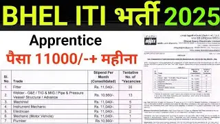 ITI BHEL Recruitment 2025 (Apprentice) Fitter/Electrician/Welder/Plumber Etc.