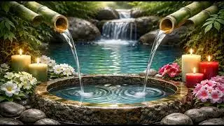Relaxing Bamboo Water Sounds 💧 Blue Zen Garden | Calm Ambience for Stress Relief & Meditation