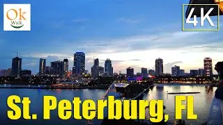 [4K]  Downtown Saint Petersburg Florida - Friday Night Sunset  Walking Tour Tampa Bay Area