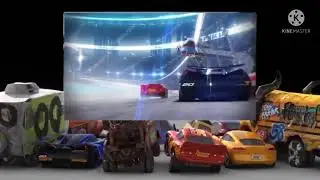 Cars watching Lightning McQueen flips over Jackson Storm