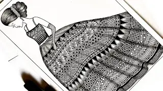 Gown Mandala /Zentangle art | Step by step Mandala dress |Zentangle Doodle art