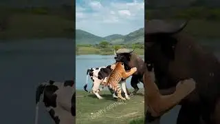 Buffalo vs cow vs tiger 🐯 #nature #wildlife #animals #buffalo #cow #funny #shorts #lake #tiger