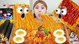 Mukbang Fire Spicy Noodle Tteokbokki Chicken Eating Sound by HIU 하이유
