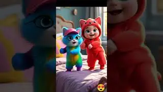Magical Baby & Rainbow Cat Dance on Bed 🐱👶💃🤣 | Dudi Dudi Dum 😻 #shorts