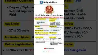 SSC JE Recruitment 2025 | New Vacancy 2025 | Daily Job Alerts #shorts
