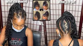 What she wanted Vs. What she got 😬‼️| stitched braided pony|feed-in braids