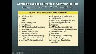 Clinical Provider communication and training strategy
