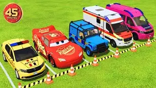 COMPILATION DACIA, MCQUEEN, JEEP, MB, VW POLICE CARS & AMBULANCE TRUCKS! EMERGENCY TRANSPORT  FS22