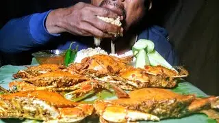Eating Crab Curry Spicy Extra Grevy Rice Cucumber Chilli 