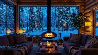Winter Forest Cabin ❄️ Smooth Jazz, Crackling Fire & Snowfall for Sleep and Calm 🎷🔥