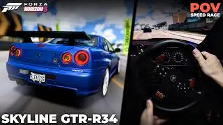 R34 GTR Street Racing in Forza Horizon 5 | Steering Wheel + Shifter Gameplay