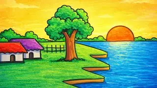 Simple village scenery drawing. Easy pencil sketch for beginners. #landscapedrawing #drawing #art