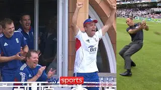 Nasser Hussain misses a catch to the delight of the England cricket team