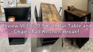 Review VECELO Small Bar Table and Chairs Tall Kitchen Breakfast Nook with Stools/Dining Set for 2, S