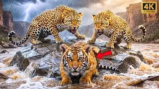 Una pareja de leopardos QUERÍA ELIMINAR al cachorro de TIGRE - mira cómo su PADRE lo SALVÓ