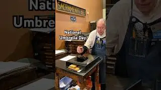 Печать изображения человека, готовящегося к предстоящей непогоде, в честь Национального дня зонти...