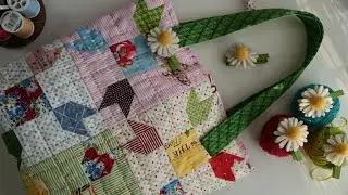 【2種の四角布】から作る花のパターンのかばん/size35cmx35cmx18cm//Flower pattern bag made from [2 types of square cloth]
