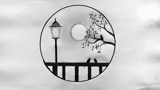 Easy Circle drawing/Easy circle scenery drawing/bird scenery in circle drawing step by step