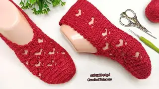 كروشيه سليبر/ لكلوك/ باليرينا بغرزة القلوب ❤️سريع وسهل للمبتدئات | Crochet Slippers