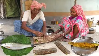 Primitive way Cooking Mrigal Carp Fish in Shal Tree Skin | Amazing cooking fish roasting |