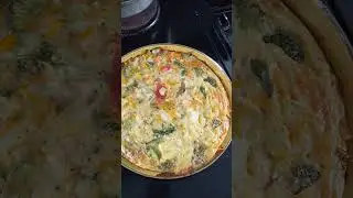 Part 3 of Tim's quiche or veggie pie after Christmas  the finished product coming out of the oven