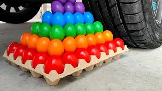 Experiment Rainbow Eggs vs Car | Crushing Crunchy & Soft Things with Car ASMR! HP Crunchy