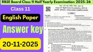 RBSE 11th Class English Paper 20-11-2025 Solution|Half Yearly english paper Class 11 answer key 