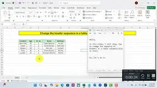 Change the sequence of headers in a table automatically in Excel