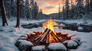 You&rsquo;re Sitting by a Campfire 🔥 Winter Campfire Ambience by a Snowy River (4K, no ads)