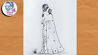 How to draw a girl wearing saree - Hide face drawing // Pencil - sketch for beginners