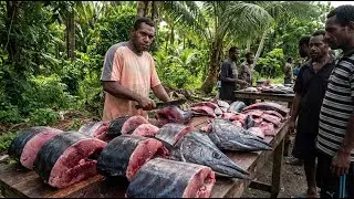 The $1000 Catch! 💰 Giant Yellowfin Tuna: Boat to Market Cutting Masterclass