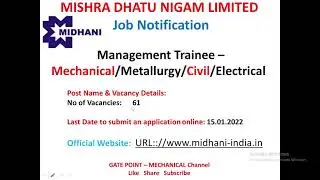 MIDHANI | MISHRA DHATU NIGAM LIMITED | Mechanical/Metallurgy/Civil/Electrical 61