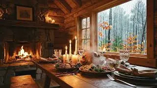 Rainy Thanksgiving by the Fireplace 🌧️🦃 | Cozy Cabin Ambience with Fire & Rain Sounds