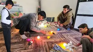 🎊💡 Final check of Abu's wedding lights and 👔🧵 Abu's suit adjustment by Fatima