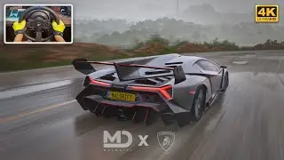 Forza Horizon 5 4K HDR - Lamborghini Veneno ( steering wheel ) | Heavy Rain thunder Storm Weather
