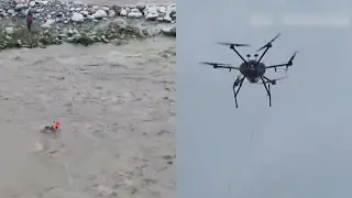 Drone rescues people trapped by floods in SW China