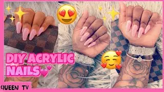 Doing My Own Acrylic Nails! 💅🏽💕 | KISS ACRYLIC KIT | *first time*