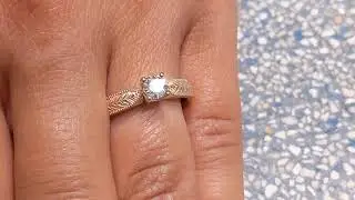 vintage Engagement Ring Brilliant Cut Diamond, Gold Hand Engraved Vintage Ring, Antique Style Ring