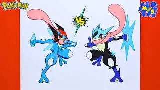 How to Draw Ash Greninja VS Mega Greninja from Pokemon