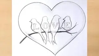 Group of love Birds inside love pencildrawing/birds pencildrawing