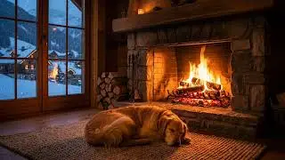 🐶🔥 12 Hours Cozy Fireplace with Sleeping Dog  | Cozy Fire Ambience for Sleep & Relaxation