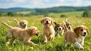 Adorable puppies barking happily during natural play in the meadow &ndash; Dog barking sounds &ndash; Dog video
