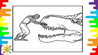 Spider-Man Coloring Pages | Spider-Man vs Dinosaur Coloring Page | T-Rex Fight #artcoloring