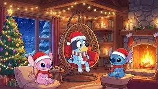Stitch, Bluey & Angel Warm Christmas Fireplace 🎄 Study & Focus Lofi Beats ❄️ Peaceful Winter Vibes