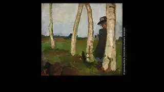 Mädchen mit Hut zwischen Birkenstämmen von Paula Modersohn-Becker