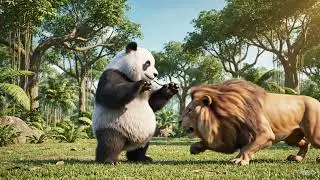 Panda and lion funny fight #panda #pandabadmash #fighting #funnyfights 