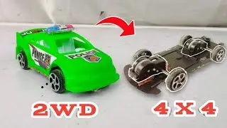 Double The Fun: Toy Car Upgrade 🔧⚙️ 2WD to 4WD ⚙️ #lifehacks #carupgrade #pullbackengines