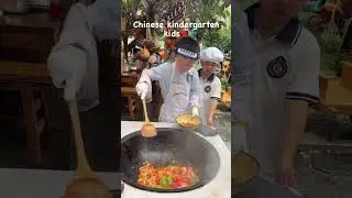 Chinese Kindergarten kids learn to cook.