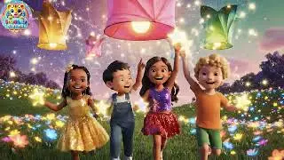 Vier kleine speelgoedlantaarns twinkelen in de nacht | Slaapliedje & Tellen voor Kinderen